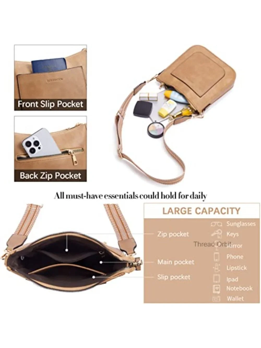 Vegan Leather Crossbody Bag with Guitar Strap for Travel